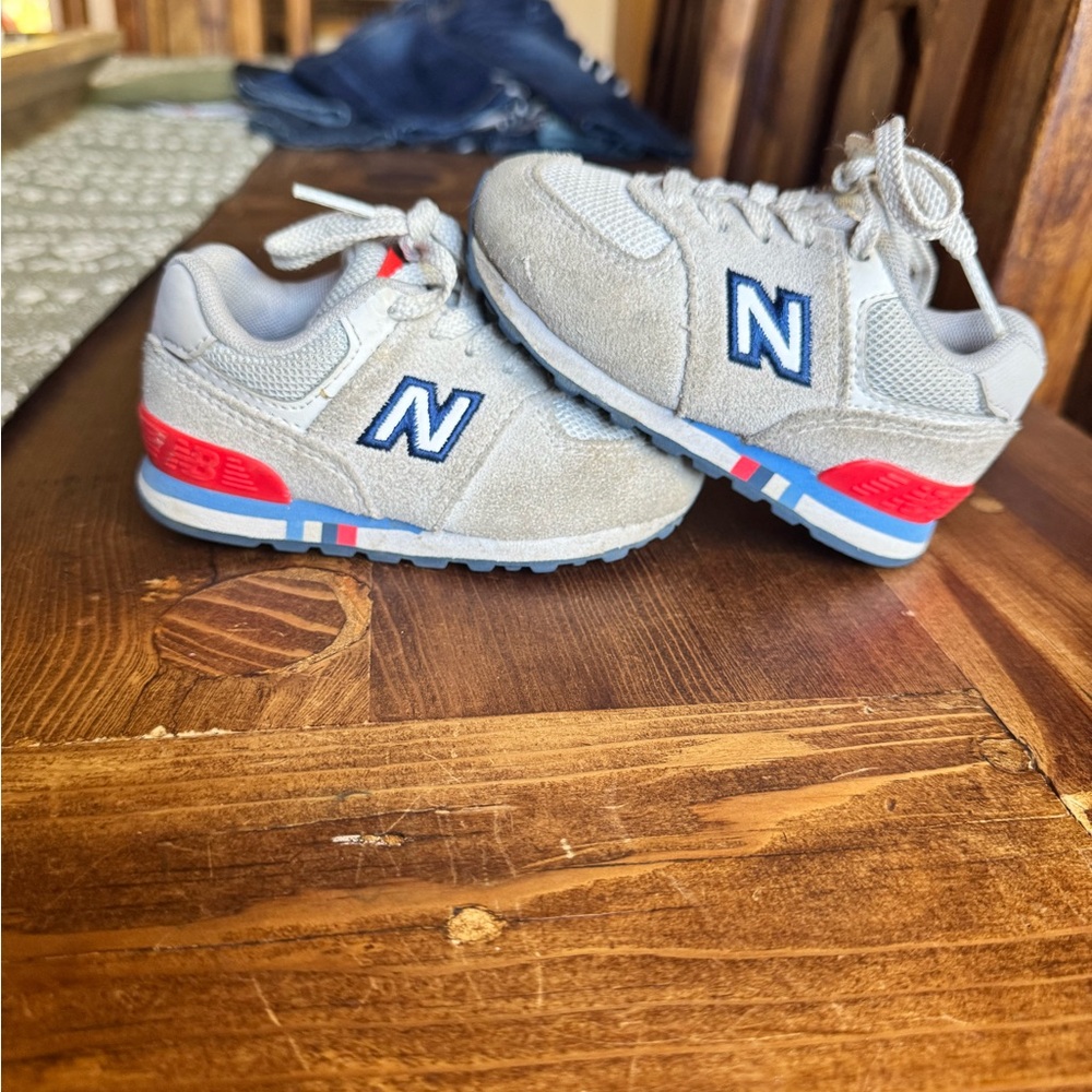 New Balance Kids Sneakers in Gray and Blue with Red Accents